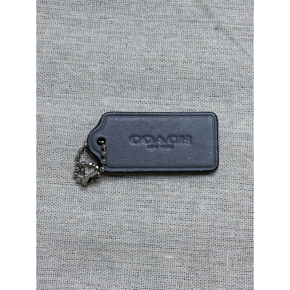 COACH 2.25" Hang Tag Fob Bag Charm Charcoal Grey Leather, Silver Ball Chain